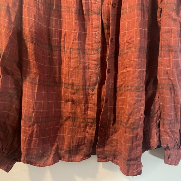 Max Studio Rust Plaid Ruffle Yoke Button-Up Blouse - Picture 4 of 16